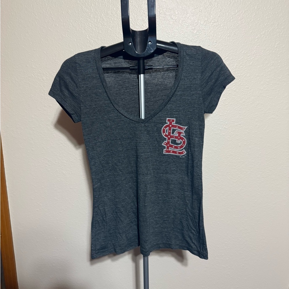 Women's Gray STL Cardinals V neck tee